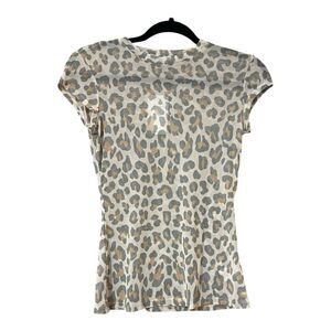 AFRM Womens Size Small Animal Print Sheer Mesh Short Sleeve Top New
